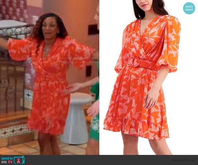 Taylor Printed Chiffon Belted A-Line Dress worn by Gerri on The Golden Bachelor
