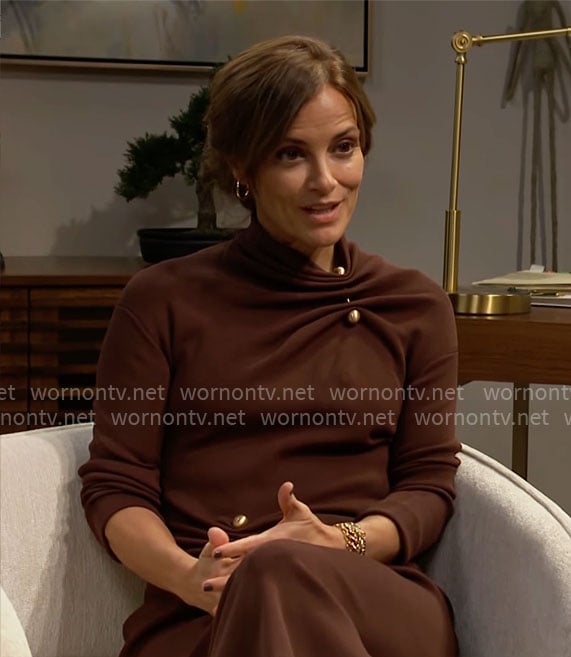 Taylor's brown gathered detail dress on The Bold and the Beautiful
