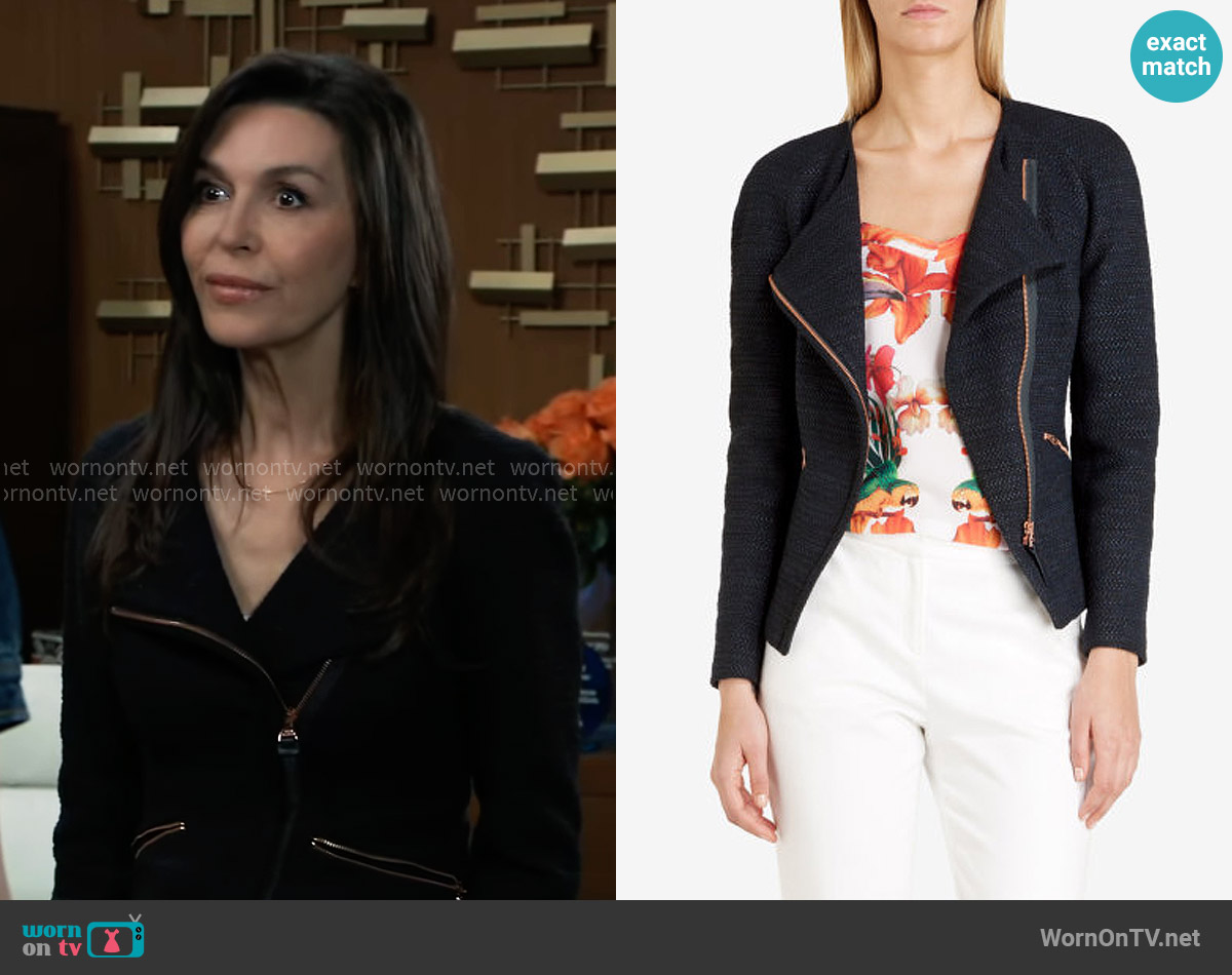 Ted Baker Ayeleen Textured Tweed Moto Jacket worn by Anna Devane (Finola Hughes) on General Hospital