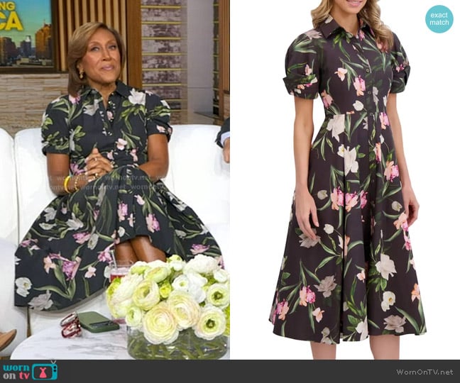 Ted Baker Floral Balloon Sleeve Cotton Shirtdress worn by Robin Roberts on Good Morning America