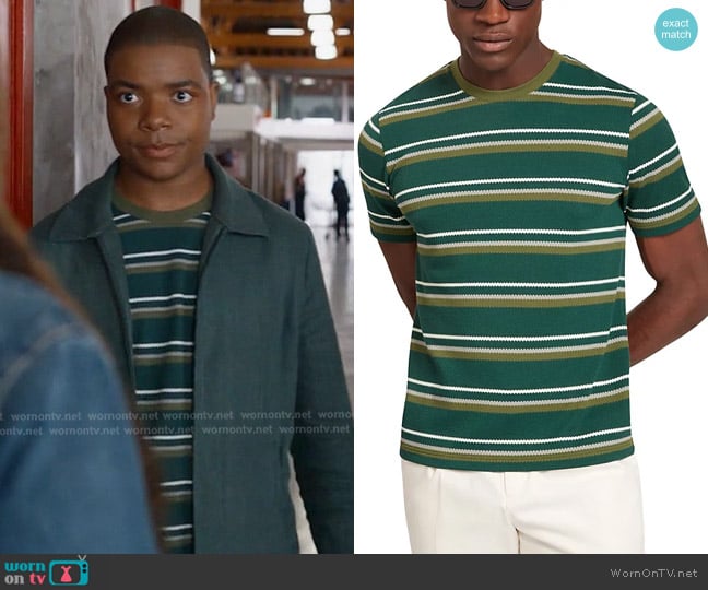 Ted Baker Gorano Striped Textured Tee in Green worn by Harry Grant (Elijah M. Cooper) on 9-1-1