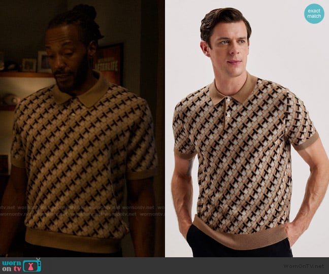 Ted Baker Interlocking T Jacquard Knitted Polo Shirt worn by Lewis Stewart (McKinley Freeman) on Reasonable Doubt