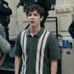 Teddy’s striped button front shirt on Elsbeth