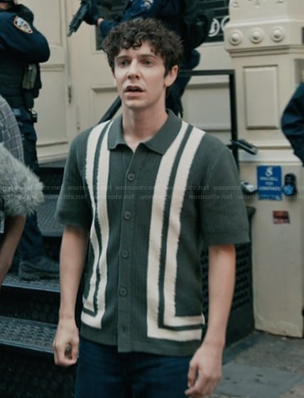 Teddy's striped button front shirt on Elsbeth