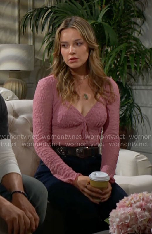 Tessa’s pink textured top on The Young and the Restless