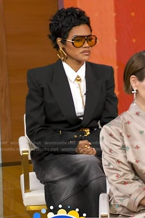 Teyana Taylor's black denim skirt on Good Morning America