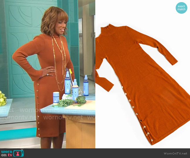 The Athletic Side Of Us Ribbed Sweater Dress in Burnt Orange worn by Gayle King on CBS Mornings