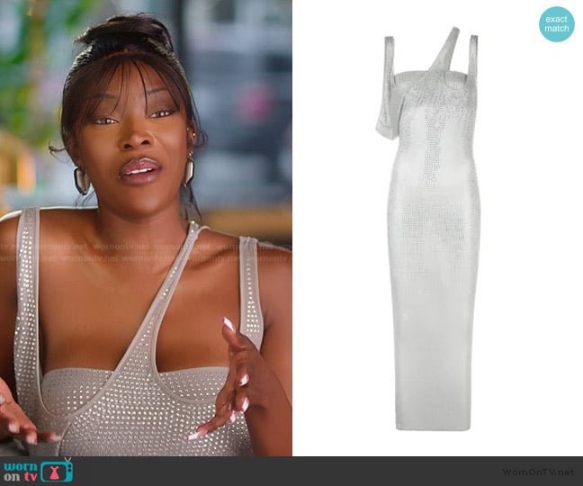 The Attico Crystal-embellished semi-sheer dress worn by Chelsea Lazkani on Selling Sunset