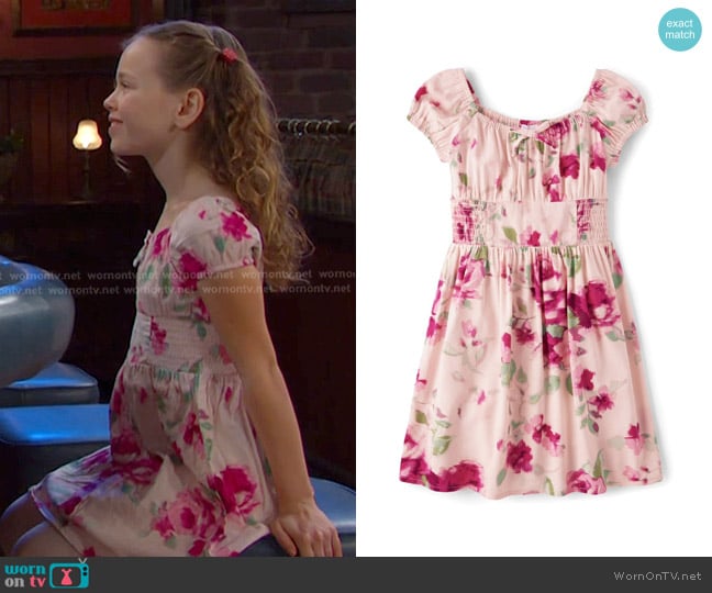 The Children’s Place Girls Floral Smocked Dress in Pink worn by Rachel Black (Alice Halsey) on Days of our Lives