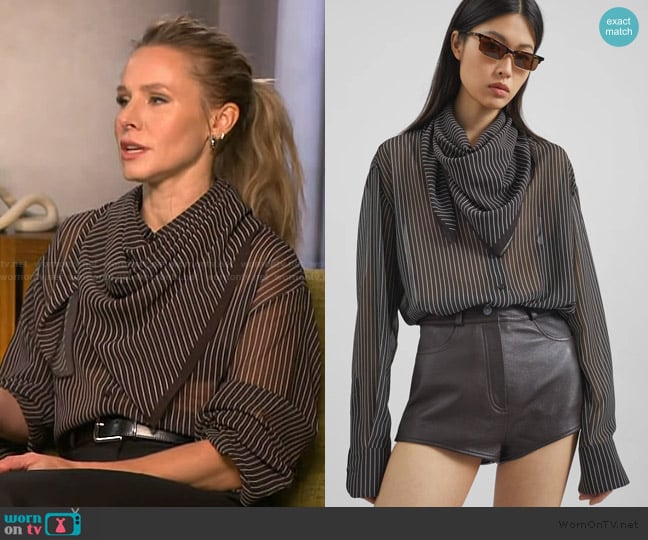 Kristen Bell’s black striped blouse on Access Hollywood