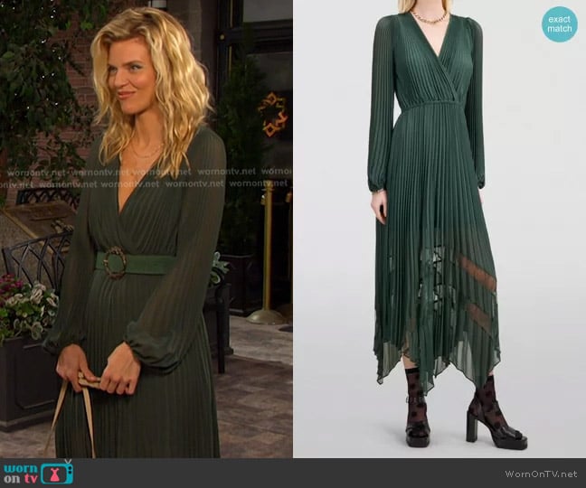 The Kooples Pleated Long Dress in Green worn by Catherina Greene (AnnaLynne McCord) on Days of our Lives