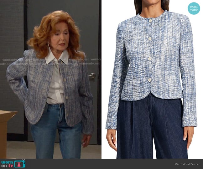 Theory Clean Woven Lady Jacket in Blue worn by Maggie Horton (Suzanne Rogers) on Days of our Lives