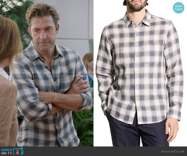 Theory Irving Long Sleeve Linen Shirt in Ombre Check worn by Nick Marsh (Scott Speedman) on Greys Anatomy