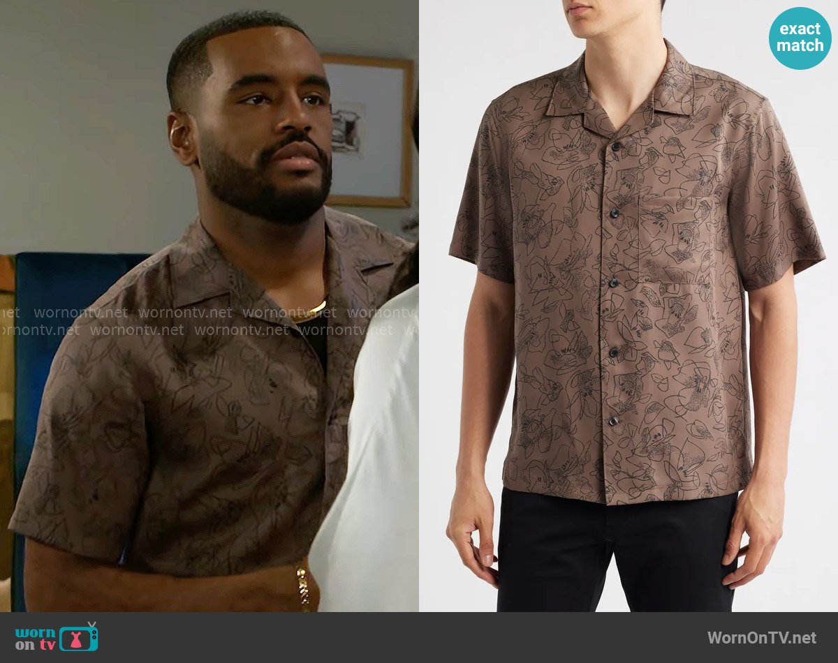 Andre’s brown floral shirt on Beyond the Gates