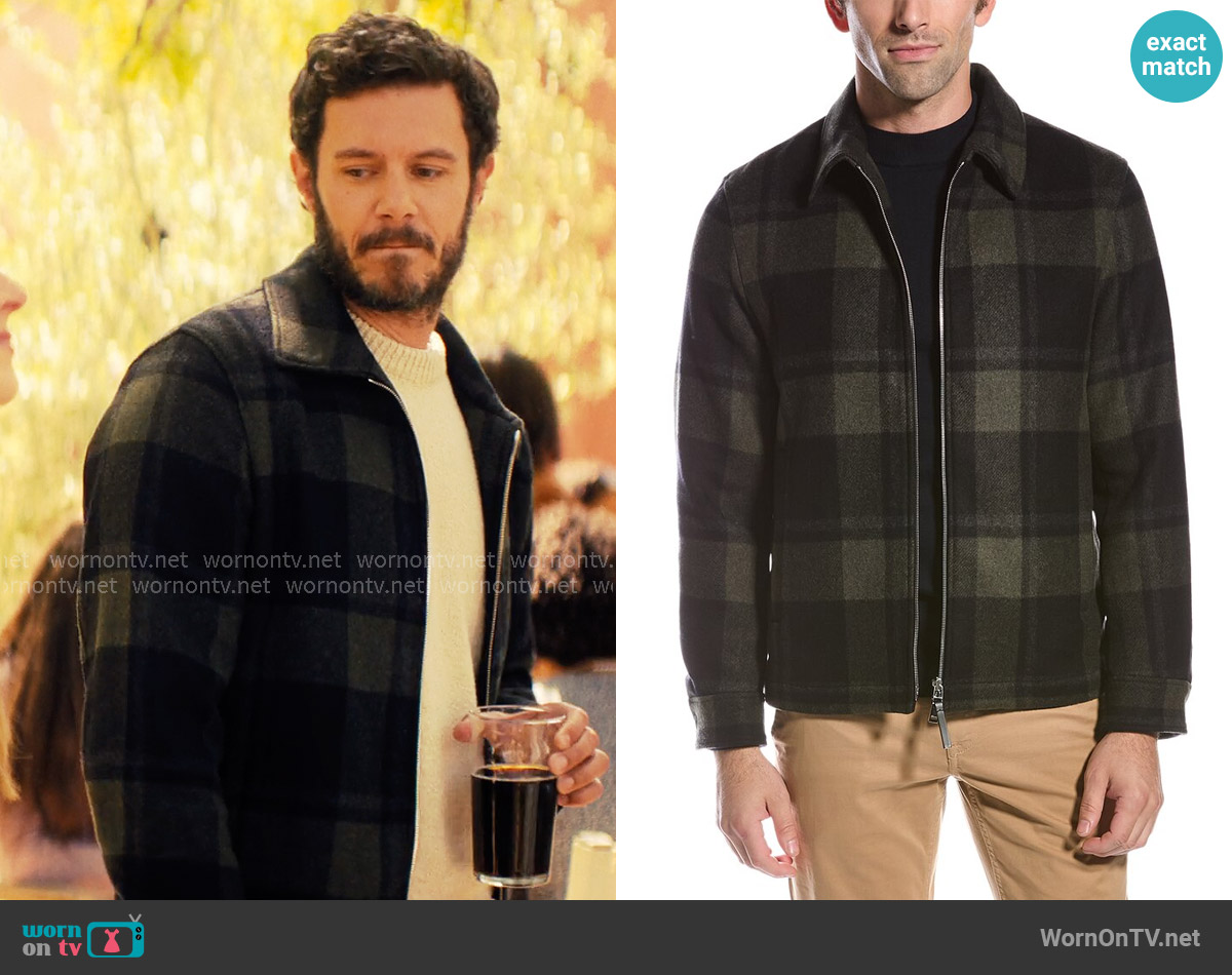 Theory Wyatt Jacket in Black / Olive Branch worn by Noah (Adam Brody) on Nobody Wants This