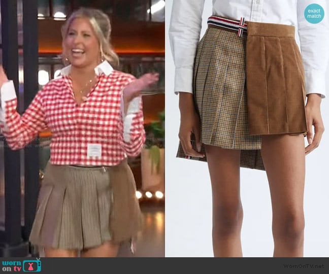 Thom Browne Pleated Mixed Media Miniskirt worn by Becky Robinson on The Kelly Clarkson Show