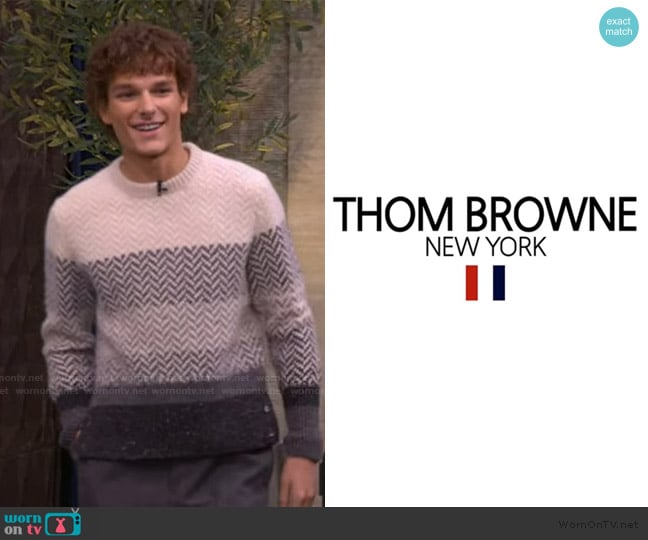 Thom Browne Stripe Herringbone Sweater worn by Mason Thames on Live with Kelly and Mark