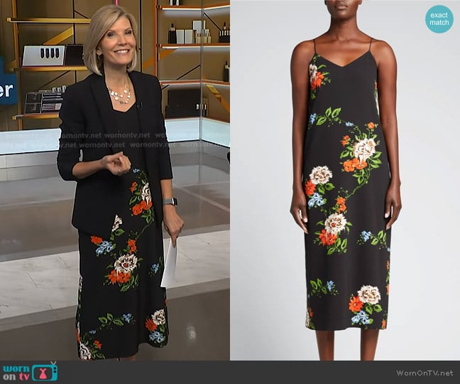 Tibi Quinn Floral-Print Crepe Slip Dress worn by Kate Snow on NBC News Daily