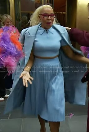 Tiffany Drummond’s blue cropped polo and skirt on Today