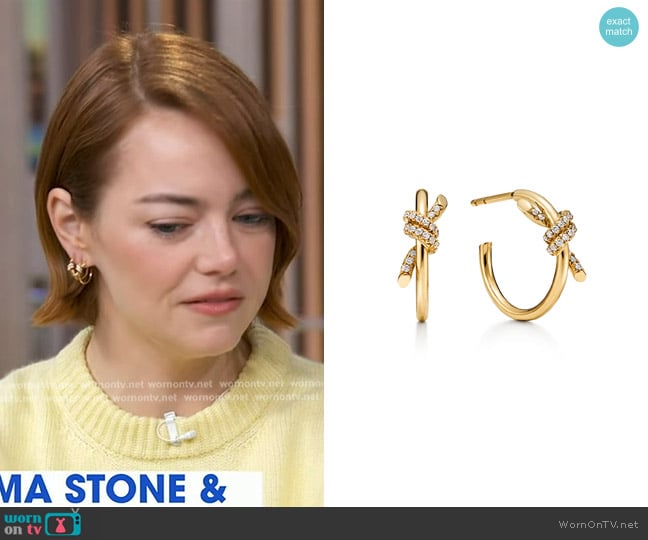 Tiffany Hoop Earrings in Yellow Gold with Diamonds worn by Emma Stone on Good Morning America
