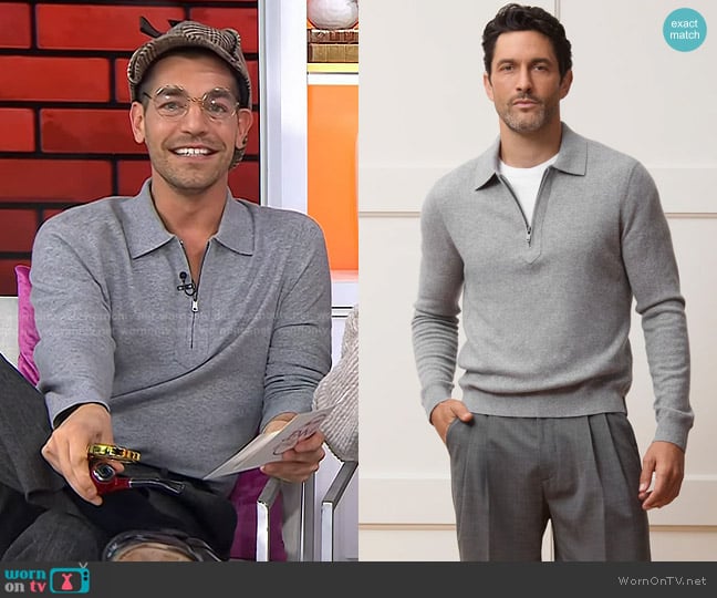 Todd Snyder Cashmere Quarter-Zip Sweater Polo in Heather Grey worn by Matt Rogers on Today