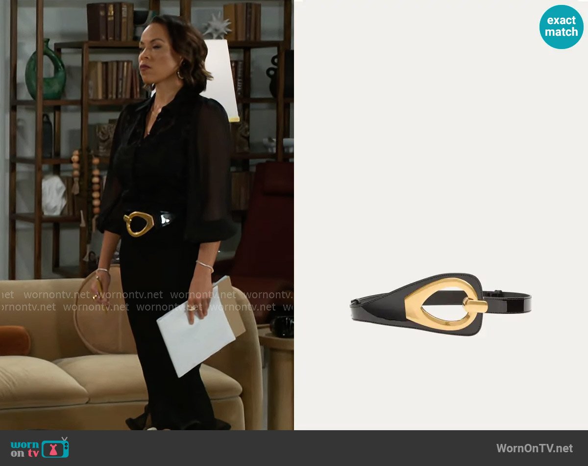 Tom Ford Cut-Out Leather & Brass Belt worn by Nicole Dupree Richardson (Daphnee Duplaix) on Beyond the Gates