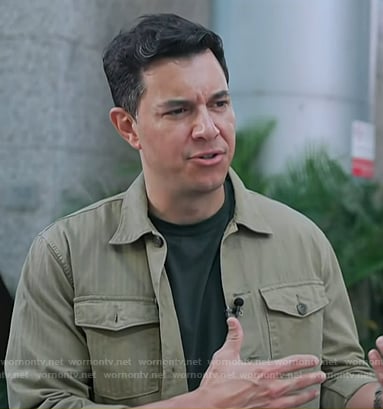 Tom Llamas's green stripe shirt jacket on Today