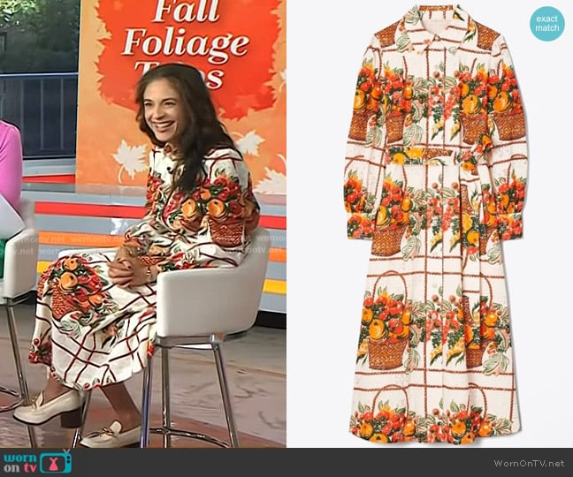 Tory Burch Broderie Anglaise Painter’s Dress in Fruit Basket worn by Jacqui Gifford on Today