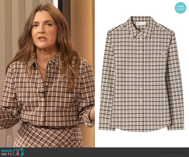 Tory Burch Checked wool shirt worn by Drew Barrymore on The Drew Barrymore Show
