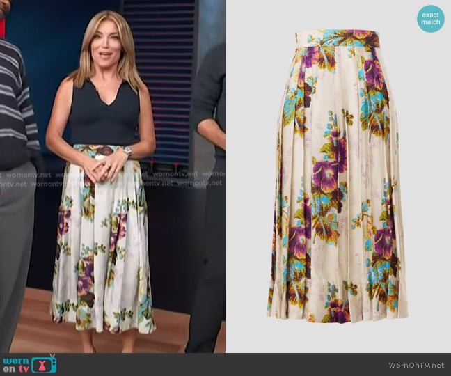 Tory Burch Floral Pleated Skirt worn by Kit Hoover on Access Hollywood