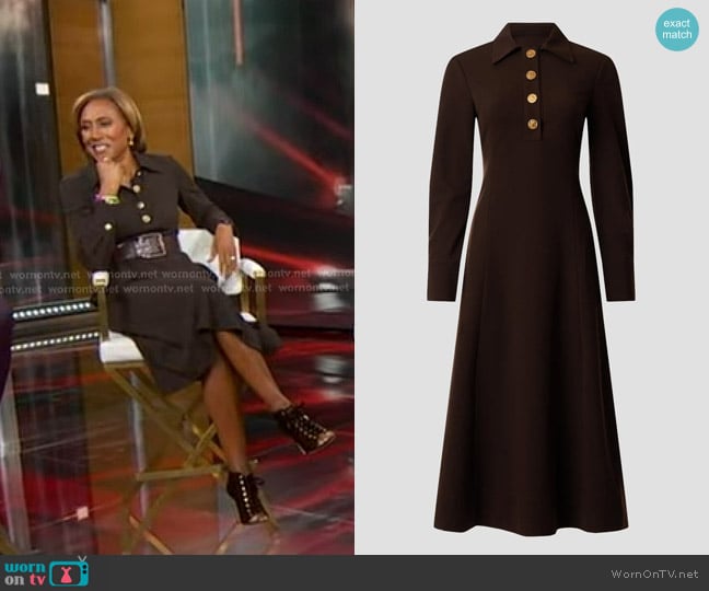 Tory Burch Solid Crepe Shirtdress worn by Robin Roberts on Good Morning America