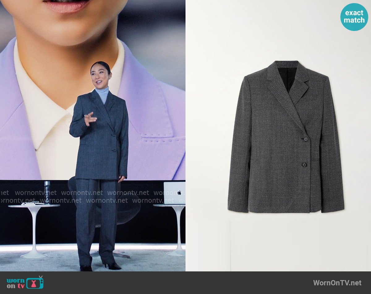 Toteme Double-breasted recycled woven blazer worn by Stella Bak (Greta Lee) on The Morning Show