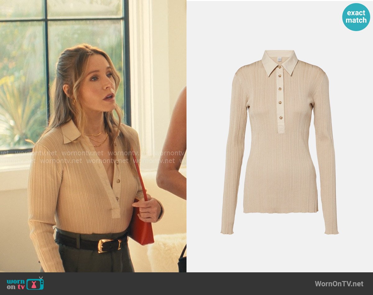 Toteme Jersey polo sweater worn by Joanne (Kristen Bell) on Nobody Wants This