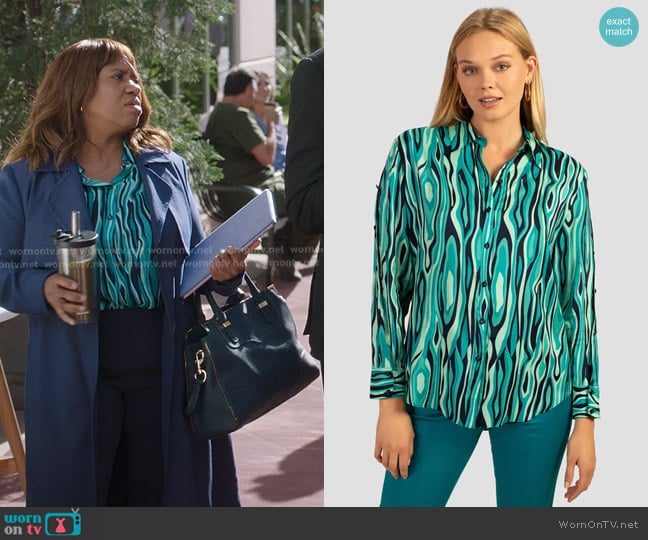 Trina Turk Arielle Button-Up Shirt in Ceramic Multi worn by Miranda Bailey (Chandra Wilson) on Greys Anatomy