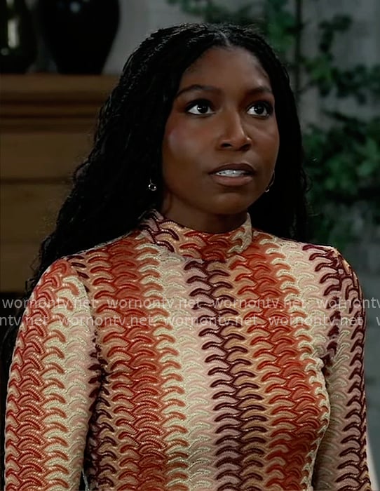 Trina's orange patterned knit crop top on General Hospital