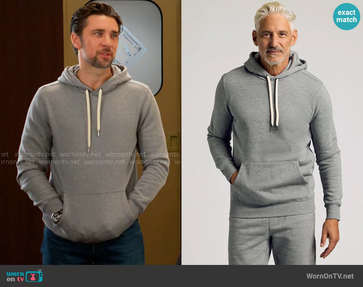True Classic Fleece Pullover Hoodie in Dark Heather Gray worn by Cane Ashby (Billy Flynn) on The Young and the Restless