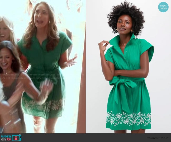 Tuckernuck Garden Green Embroidered Cotton Linen Mini Callie Dress worn by Lilly on The Golden Bachelor