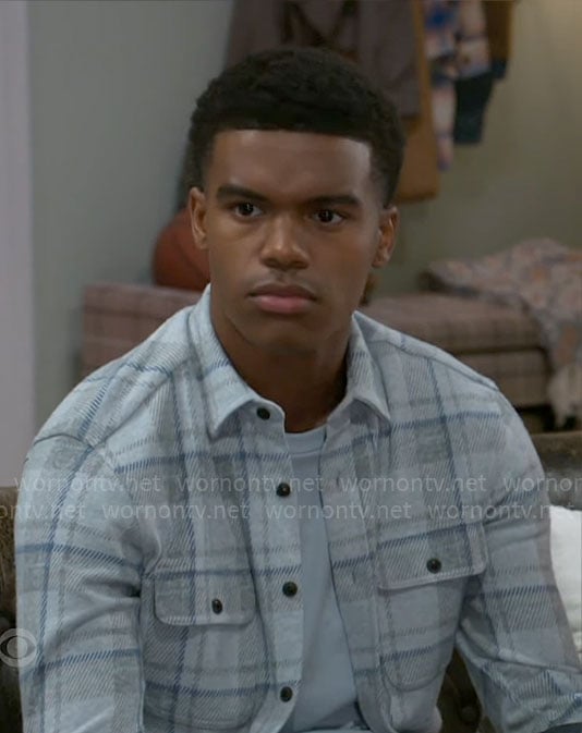 Tyrell's light blue plaid shirt on Beyond the Gates