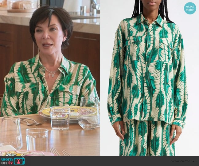 Ulla Johnson Soren Printed Silk Shirt worn by Kris Jenner (Kris Jenner) on The Kardashians