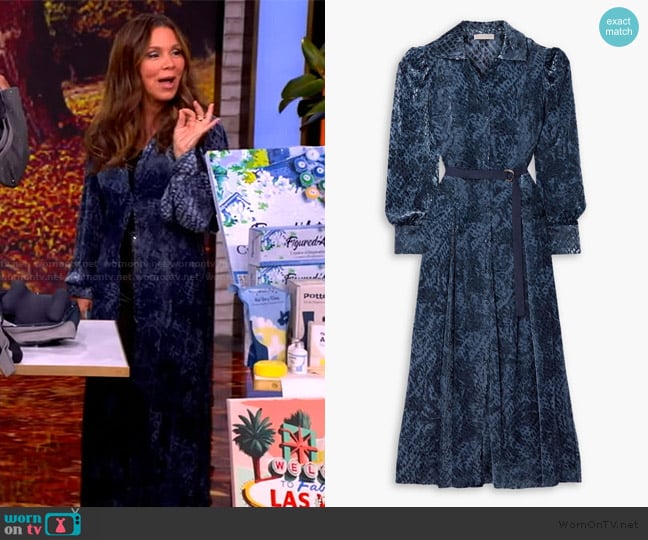 Ulla Johnson Thalia belted devore-velvet maxi shirt dress worn by Gretta Monahan on The View