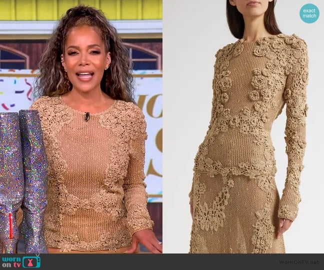 Ulla Johnson Viola Metallic Crochet Appliqué Open Stitch Sweater worn by Sunny Hostin on The View