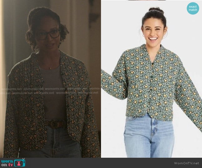 Universal Thread Quilted Floral Jacket in Green worn by Kristin (Kiah Alexandria Clingman) on Reasonable Doubt