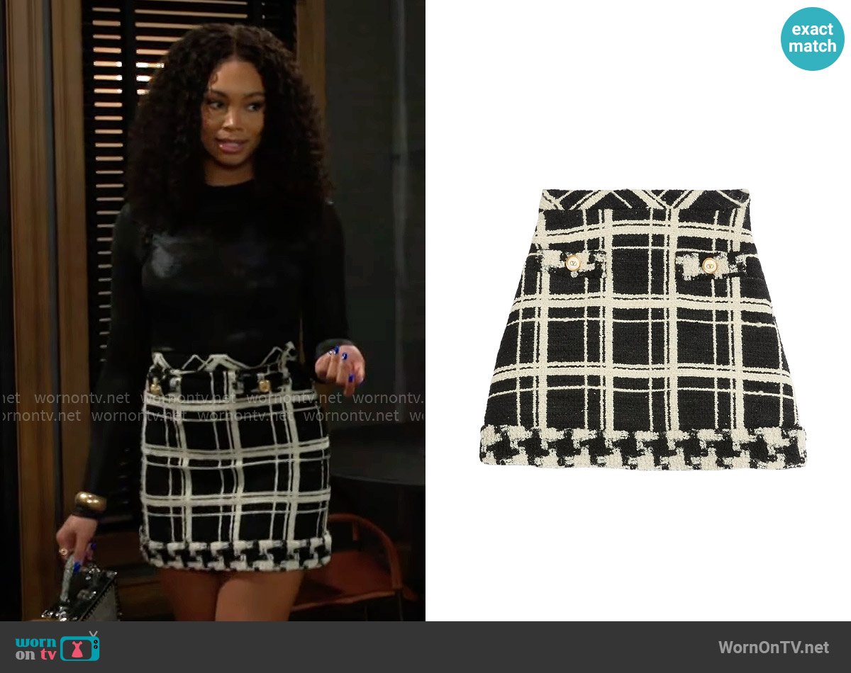 Valentino Garavani Macro Check Tweed Skirt worn by Chelsea Hamilton (RhonniRose Mantilla) on Beyond the Gates