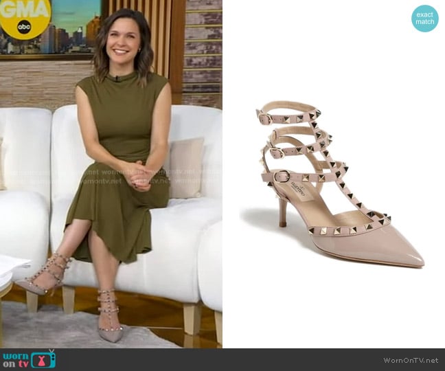 Valentino Garavani Rockstud Strappy Pointed Toe Pump worn by Maggie Rulli on Good Morning America