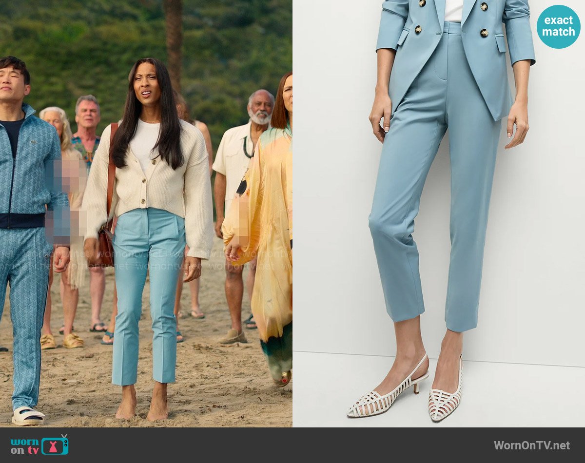 Veronica Beard Arte Pants in Sea Glass worn by Sofia Salinas (Michaela Jaé Rodriguez) on Loot