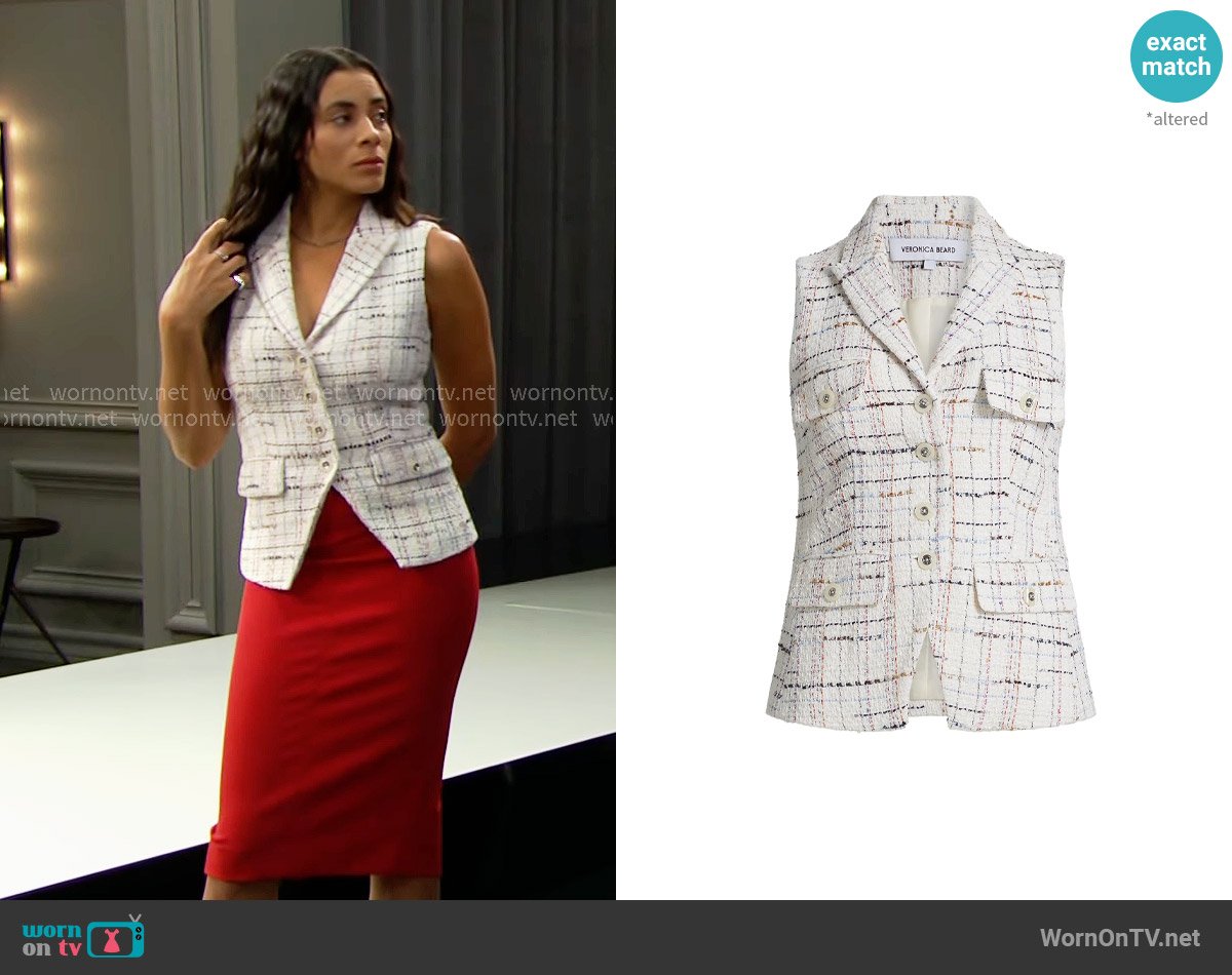 Veronica Beard Benny Tweed Button-Front Vest worn by Daphne Rose (Murielle Hilaire) on The Bold and the Beautiful