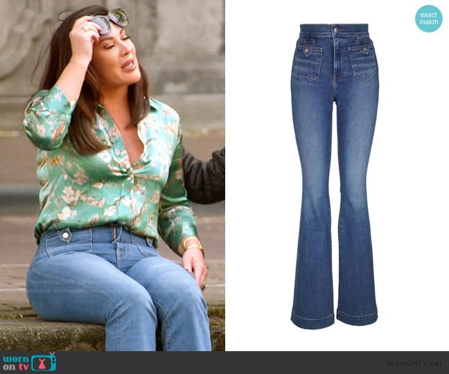 Veronica Beard Button-fly flared jeans worn by Emily Simpson on The Real Housewives of Orange County