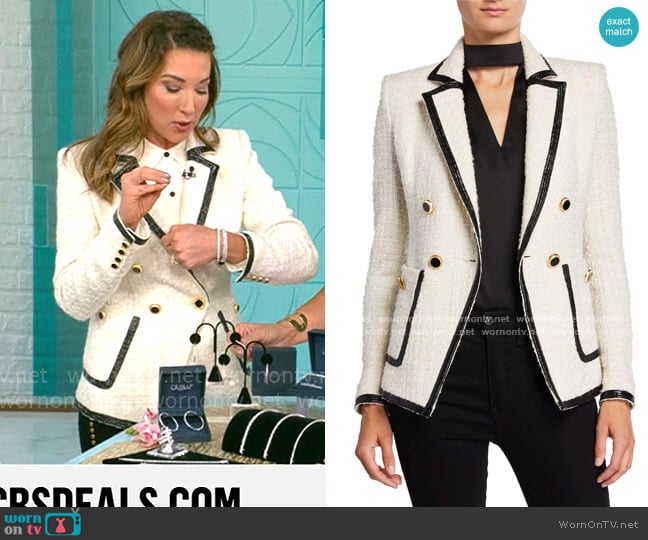 Veronica Beard Cato Double Breasted Tweed Blazer worn by Courtney Cason on CBS Mornings
