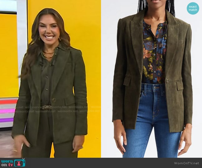 Veronica Beard Duane Suede Dickey Jacket in Cypress worn by Kendra Scott on Today