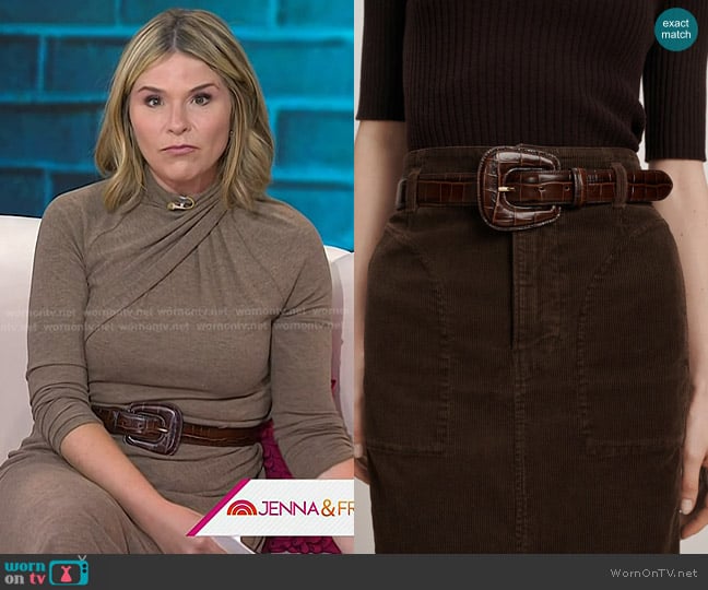 Veronica Beard Elsy Leather-Buckle Belt in Chestnut worn by Jenna Bush Hager on Today